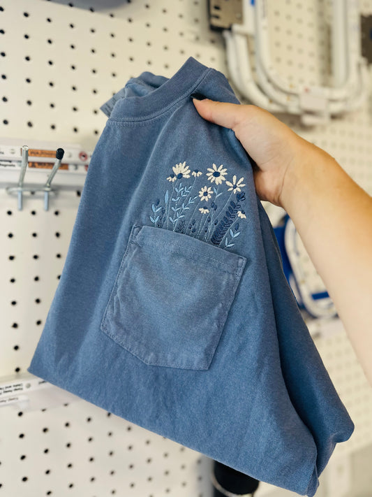 Blue Floral Pocket Tee