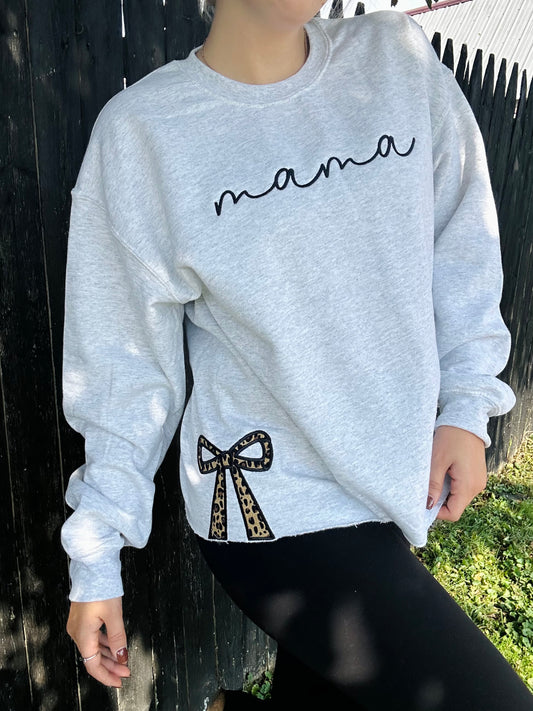 Mama Crewneck + Cheetah Side Bows