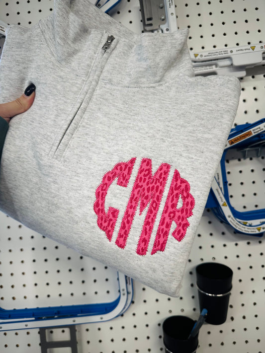 Pink Cheetah Scallop Monogram Quarter Zip